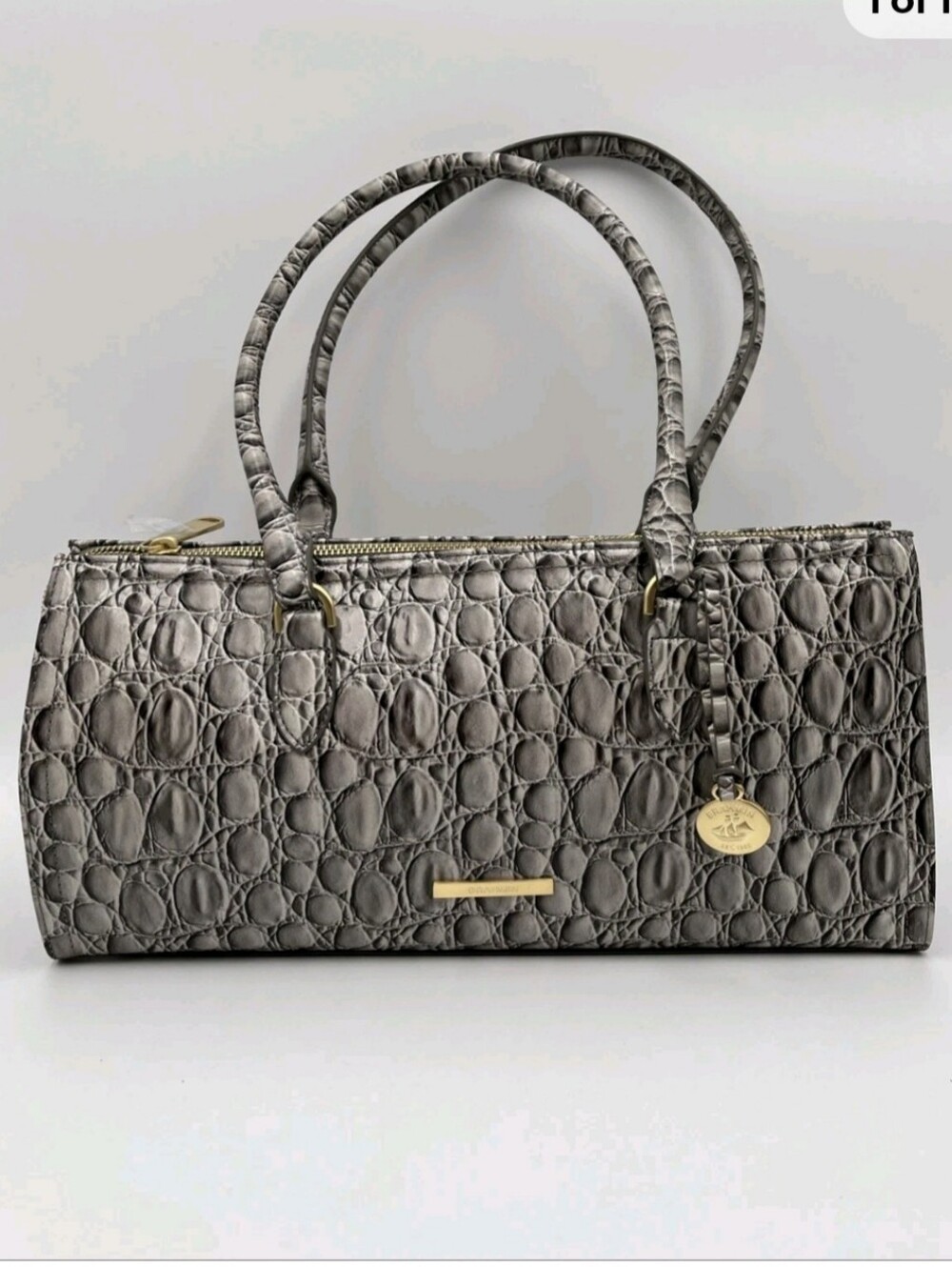 Brahmin Croc-Embossed Dove Gray Handbag